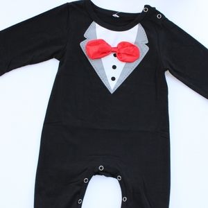 Black,  boys one piece tuxedo / suit romper
